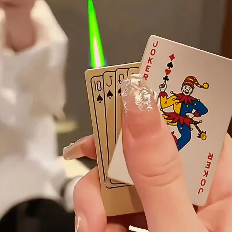 

Metal Poker Card Inflatable Lighter Outdoor Windproof Direct Flame Portable Lighter Cigarette Accessories Men's Smoking Gift