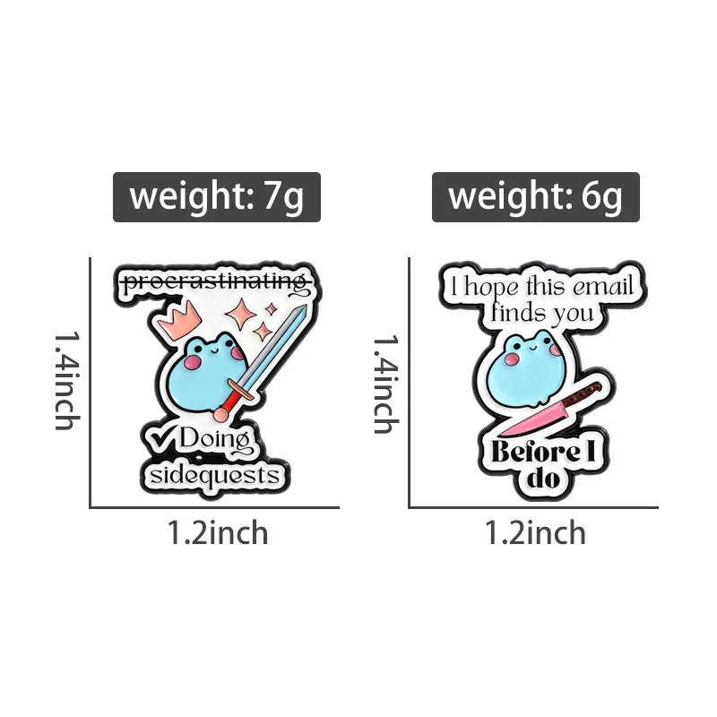 No Procrastinating Doing Sidequests Enamel Pins Cartoon Cute Crown Frog Hold A Sword Brooches Lapel Badge Animal Jewelry Gifts