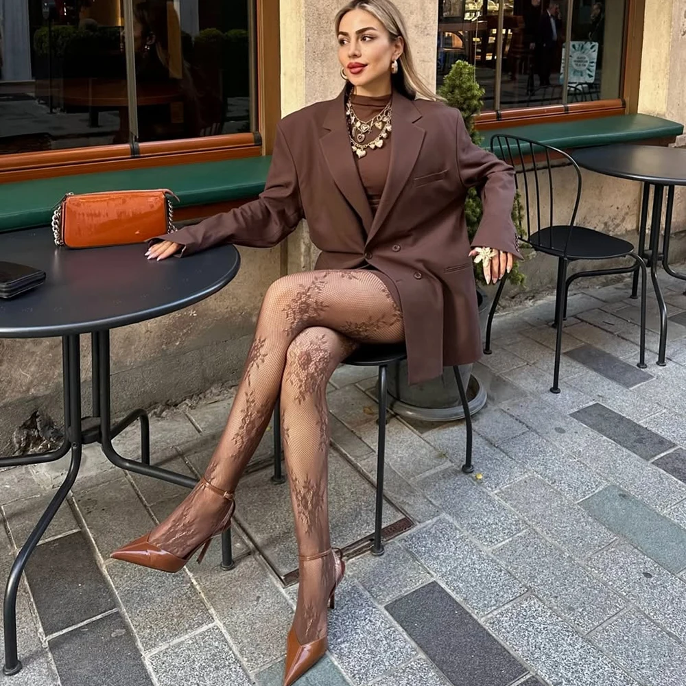 Talenza Women's Sexy Pantyhose Fashion Hollow Lace Floral Stockings Fishing Net Stockings Spring Party Club Y2k Female Tights