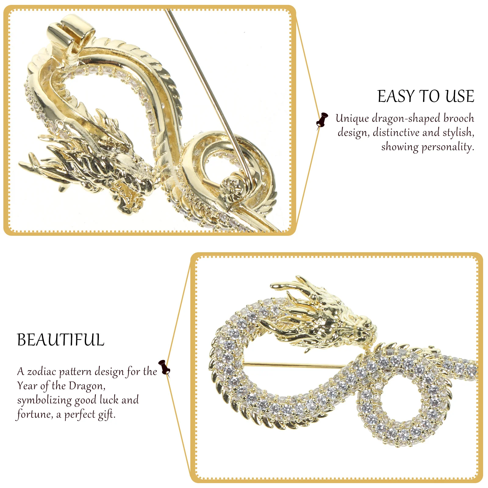 

Dragon Brooch Pin Chinese Style Metal Lapel Pin For Men Women Fashion Jewelry Gift Clothes Decorative Accessory