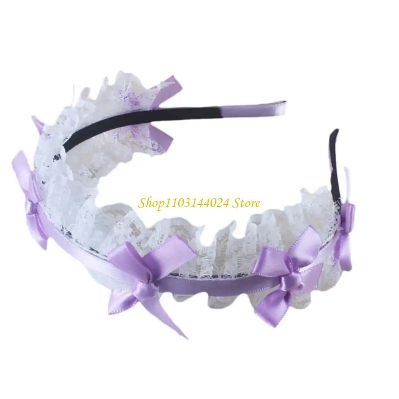 N5KE Girls Lace Hair Hoop Ribbon Bowknot Headdress Maid Cosplay Combled #1