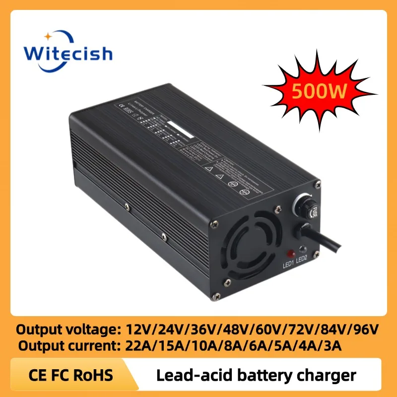 500W 14.7V 22A 29.4V 15A 44.1V 10A 58.8V 8A 73.5V 88.2V 102.9V 117.6V Lead Acid battery charger Golf car motorcycle RV charger