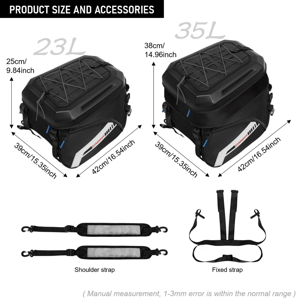 Tail Bag TPU Waterproof 23-35L Expansion Reflection Hard Anti-Vibration lining EVA Top Cover Back Seat Package Motorcycle Travel