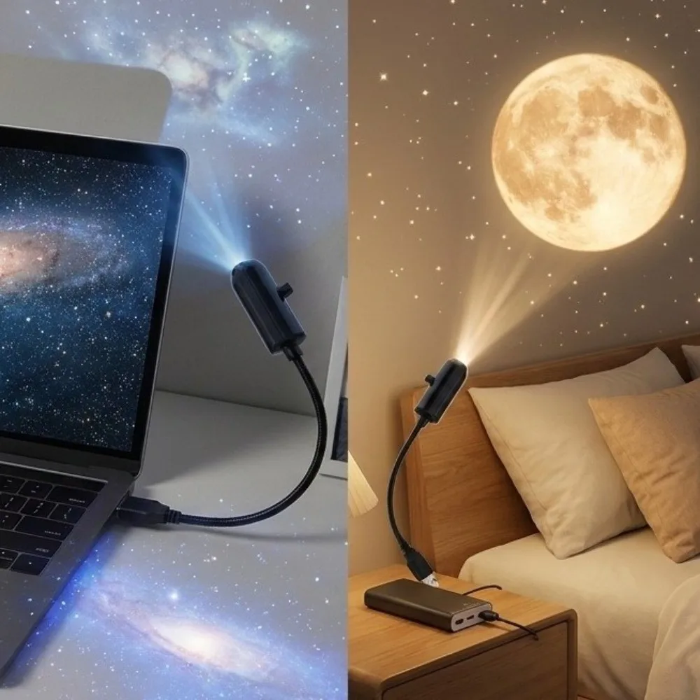 360° Rotatable USB Planet Projector Light Interchangeable Slides Flexible Hose Planet Image Projection Lamp Novelty Romantic