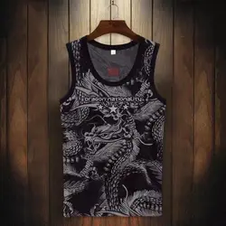 Summer Ice Silk Chinese 3D Dragon Black Running Tank Top Muscle Compression Gym Sleeveless T Shirt Y2k Streetwear Tops New
