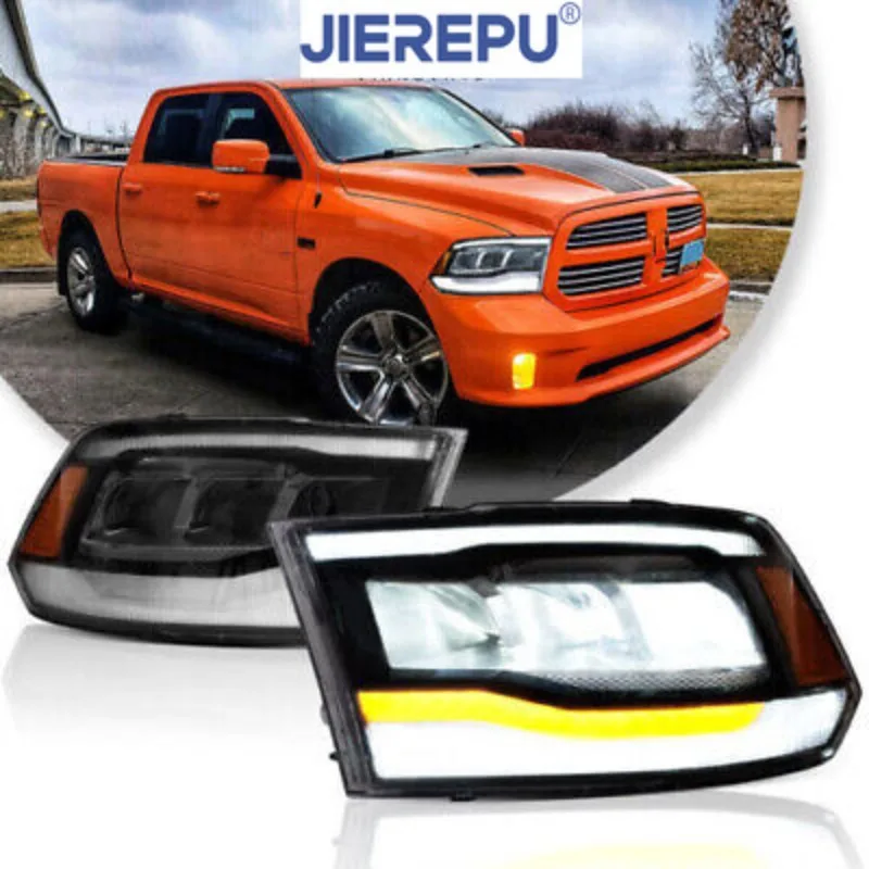 

2 шт. светодиодные фары в сборе для 2009-2018 Dodge Ram 1500 светодиодные DRL отражатели янтарные анимационные передние лампы аксессуары