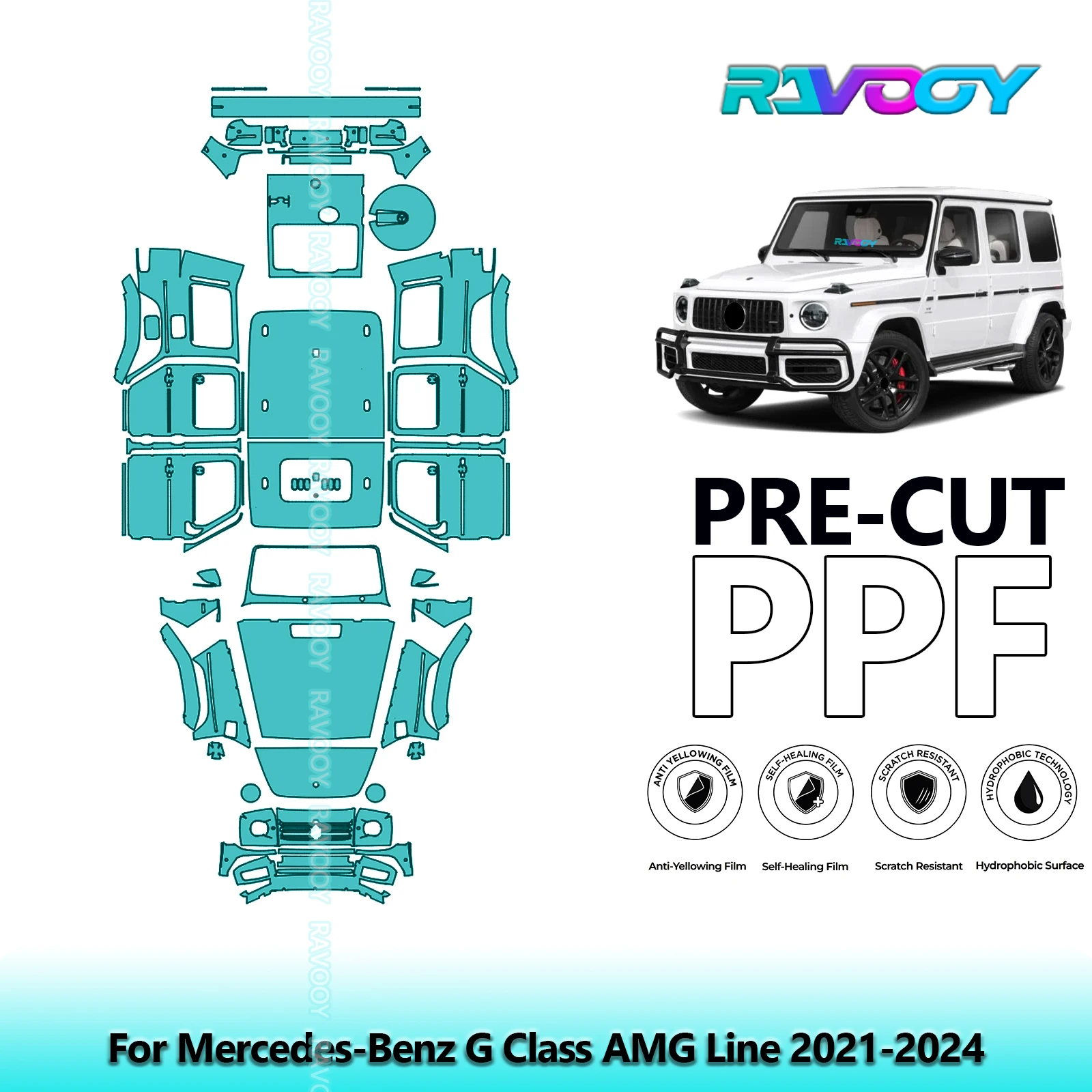For Mercedes-Benz G Class AMG Line 2021-2024 Full Body 8.5Mil Pre-Cut Paint Protection Film PPF Stone Chip Kit Clear/Matte/Black