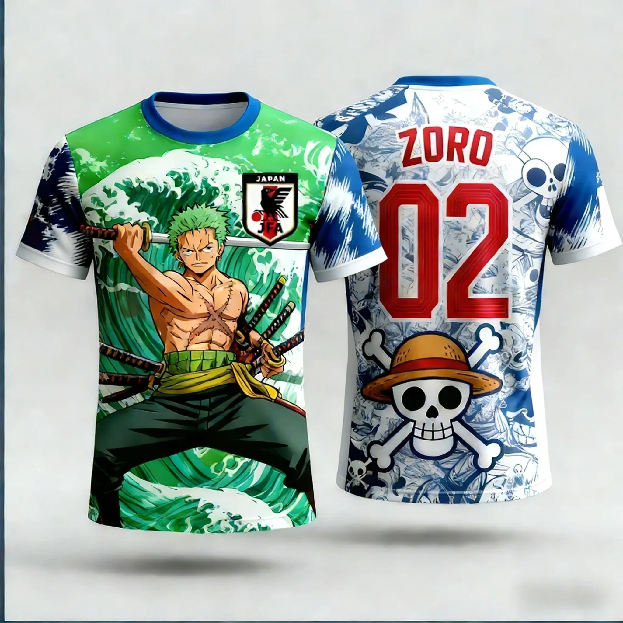 

Hot Selling Dragon Ball Luffy Print T-Shirt Adult Top T-Shirt Animal Character #02 Zoro Jersey, Adult Children Summer T-Shirt