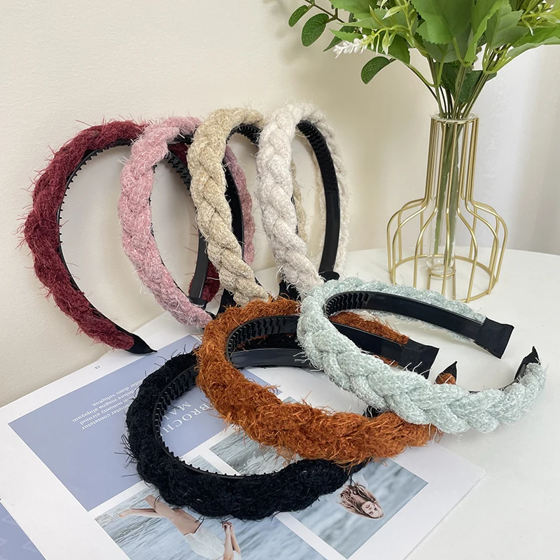 Fashion Solid Color Hairhoop New Wool Knitting Braided Hair Hoop Headwear Simplicity Women Hair Accessories