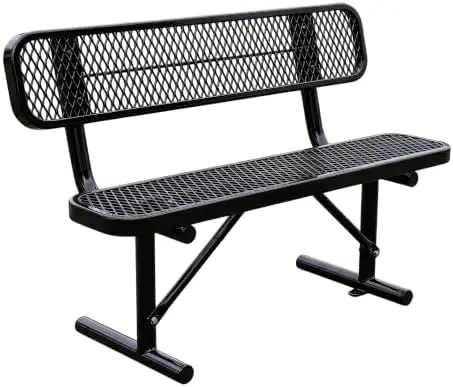 Outdoor Furniture Expanded Metal Bench, Heavy-Duty Park Steel Bench with Backrest, Weatherproof, Commercial-Grade