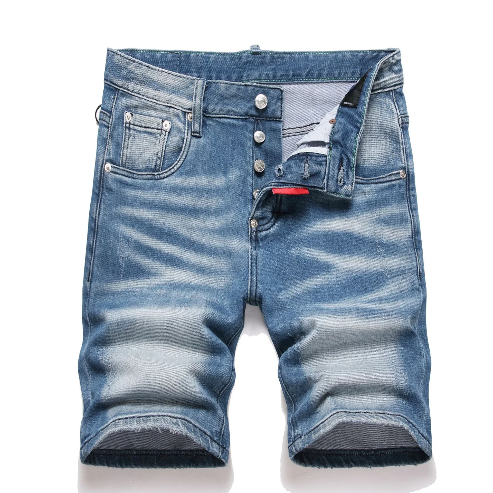 Pantalones cortos vaqueros azules ajustados elásticos para hombre, Vaqueros ajustados de calle de marca de lujo, vaqueros rasgados de alta calidad, talla 44-58, novedad de 2024
