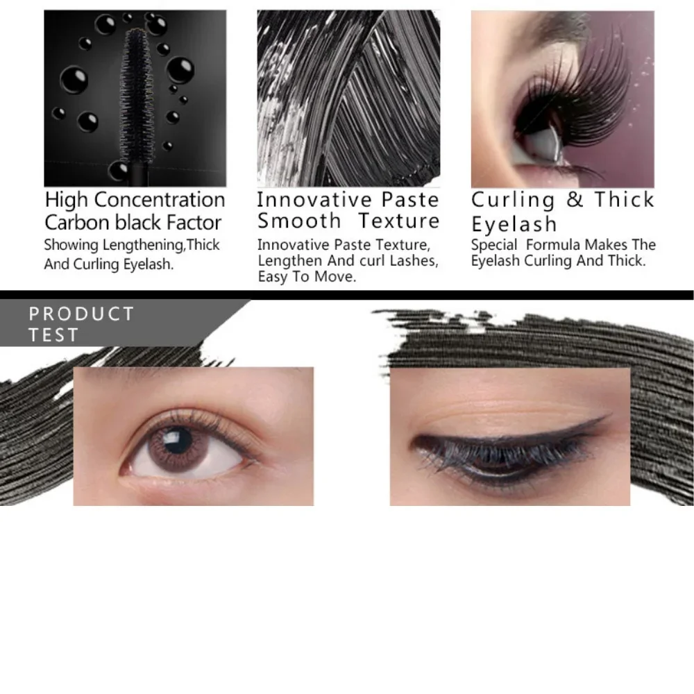 3D Waterproof Mascara Thick Curling Lengthening 4D Silk Fiber Eyelash Mascara Quick Dry No Sticking No Clumping Black Mascara