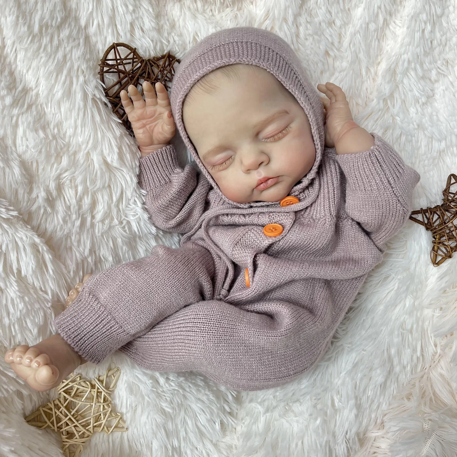 BZDOLL 19-calowa Lalka Reborn Śpiąca, z Materiałowym Ciałem, Realistyczny Wygląd, 48 CM, Skóra 3D, Realistyczna Lalka, Modny Prezent Urodzinowy Dla Dziewczynki