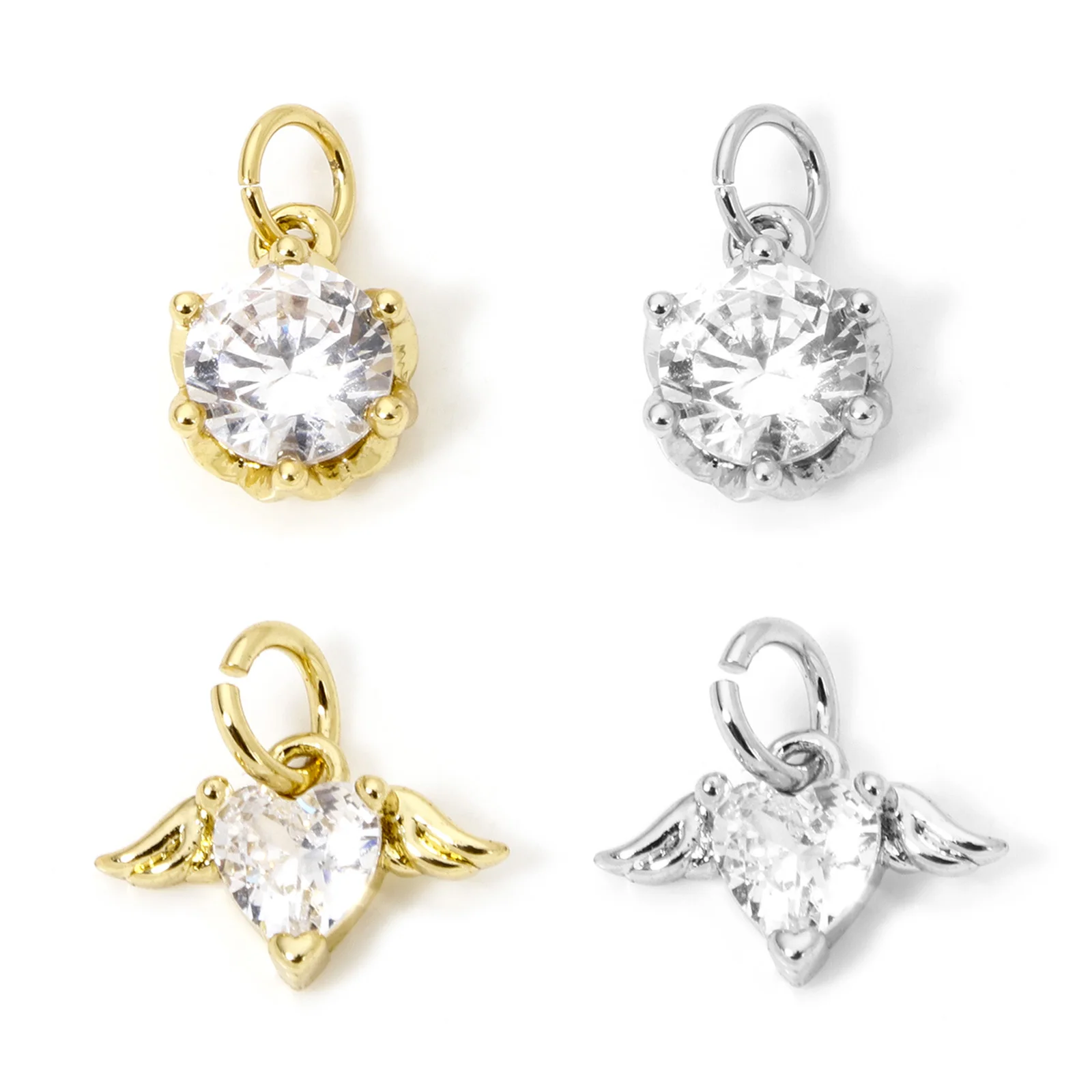 1pc New Brass Charms Gold Color Geometric Flower Heart Wing Clear Cubic Zirconia Pendant DIY Necklace For Women Jewelry Findings