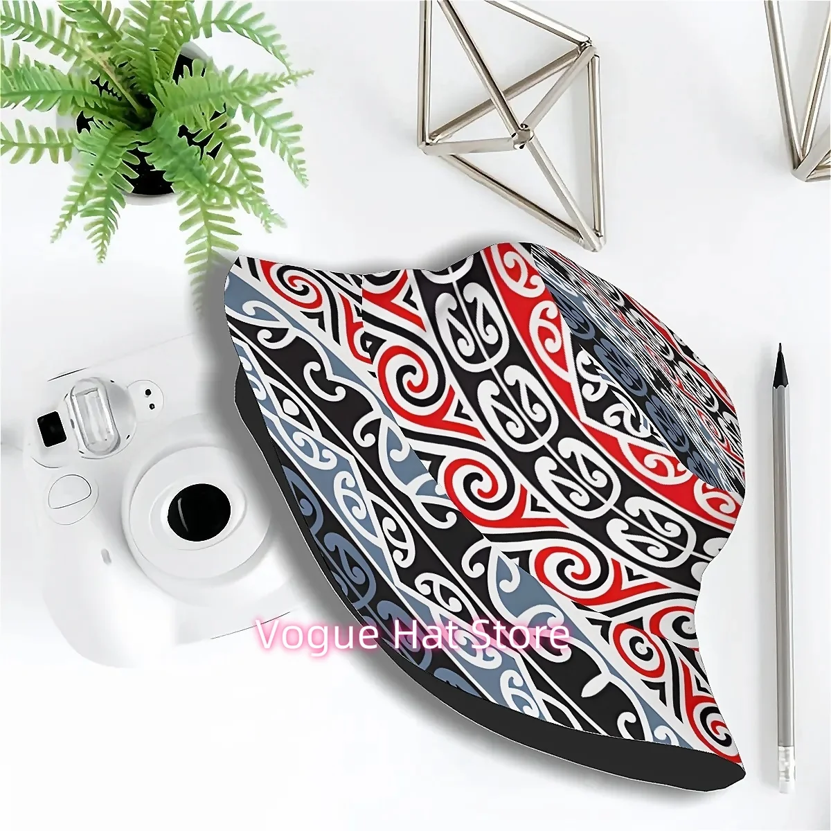 Unisex Printed Fisherman Hat Featuring a Maori Theme with Floral Designs, Perfect for Outdoor Activities Like Golf, Beach Outing