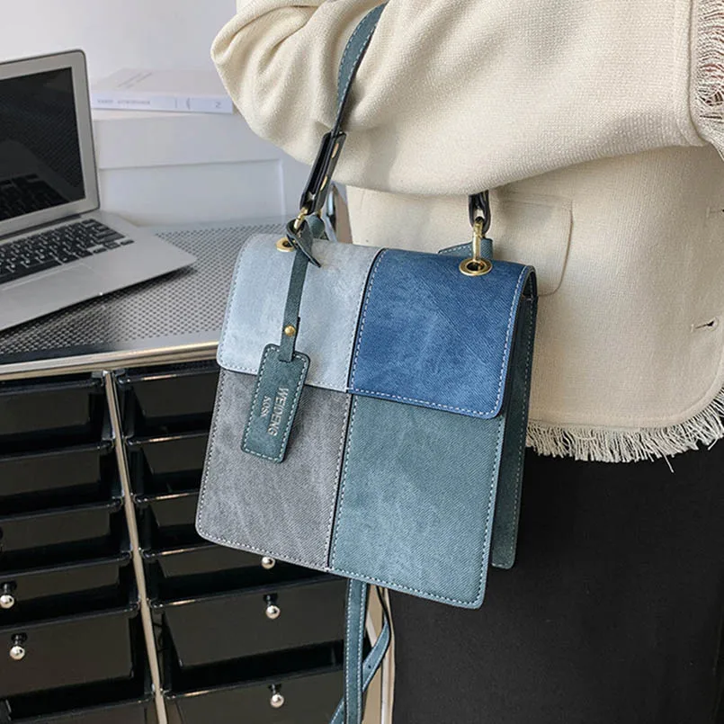Denim Women Flap Large Capacity Blue Unisex Patchwork Color Foldable Cover Crossbody Bags Handbags Letter Shoulder Shopper Purse