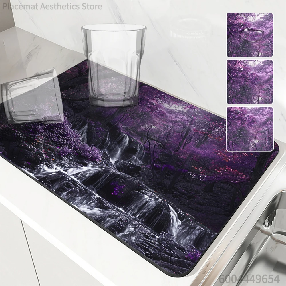 Absorbent Tableware Dish Drying Mats Landscape Desk Drain Pad Heat Resistant Counter  Mat Non-slip Draining Placemat Kitchen