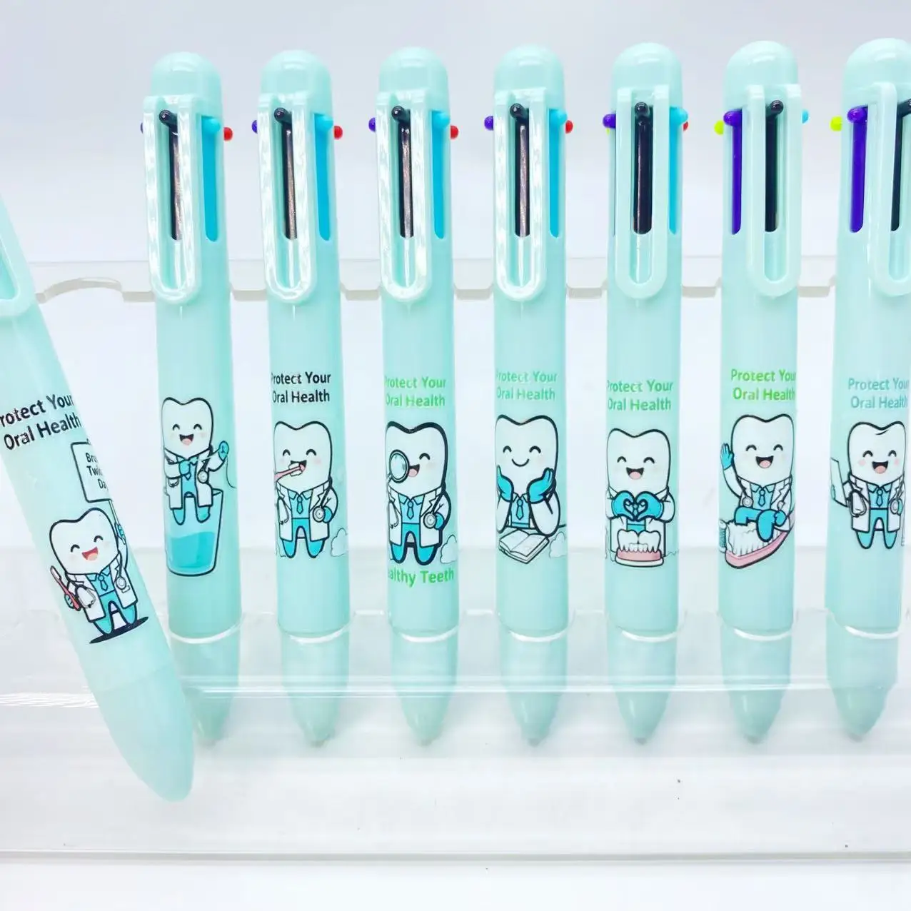 

8 шт. светло-голубой стоматологический креативный подарочный набор ручек для ухода за зубами, разноцветные шестицветные шариковые ручки для письма, студенческие маркеры