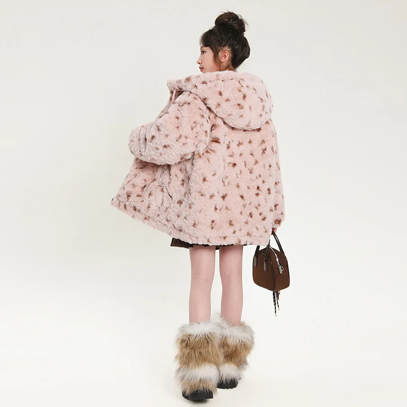 2025 جديد الشتاء الأطفال الأرنب الفراء الطباعة والصباغة معطف سميك الفتيات القطن معطف مقنع الخريف الأولاد ملابس قطنية #5