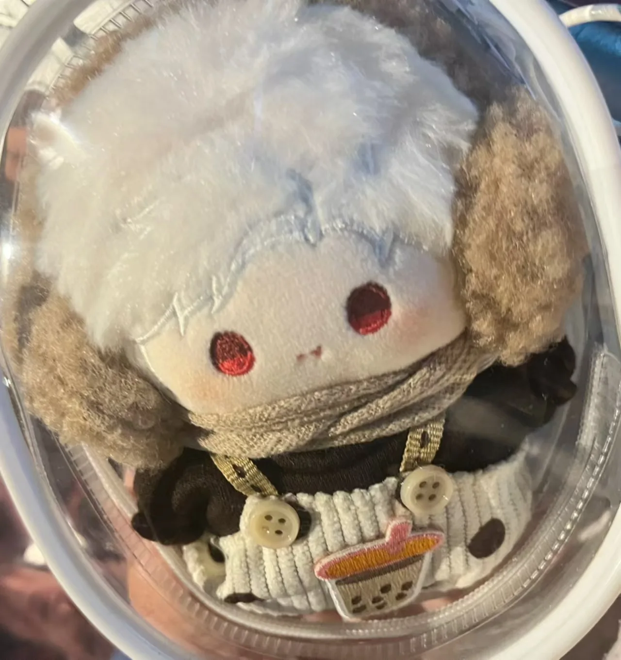 10cm Cotton Doll Clothes Outfit Milk Tea Sister Pants with suspenders with Plush Headdress and Scarf for Love and Deepspace