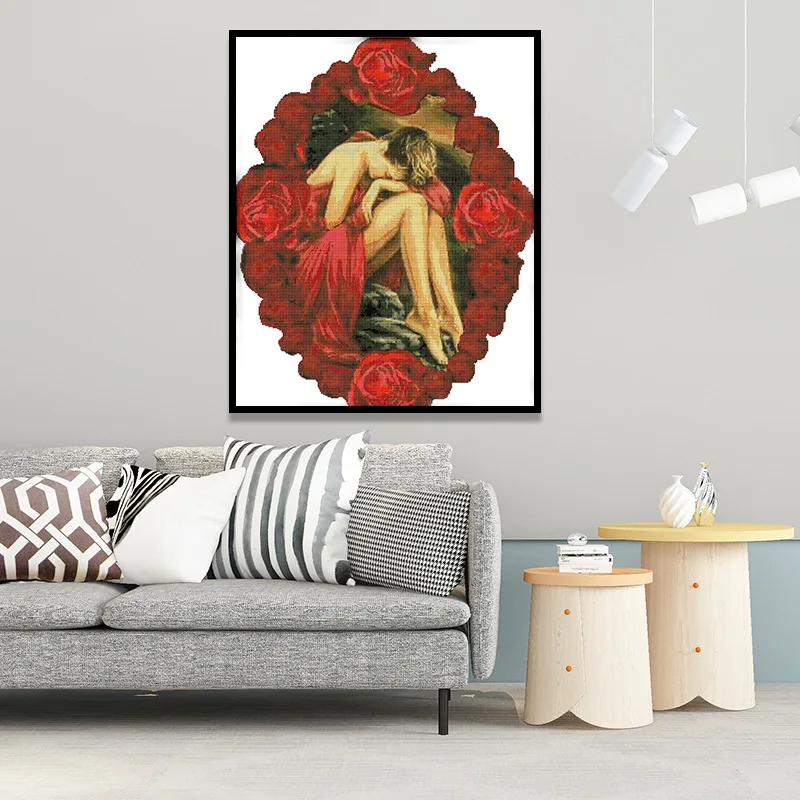 Cross stitch rose beauty living room character series European style decorative hanging painting