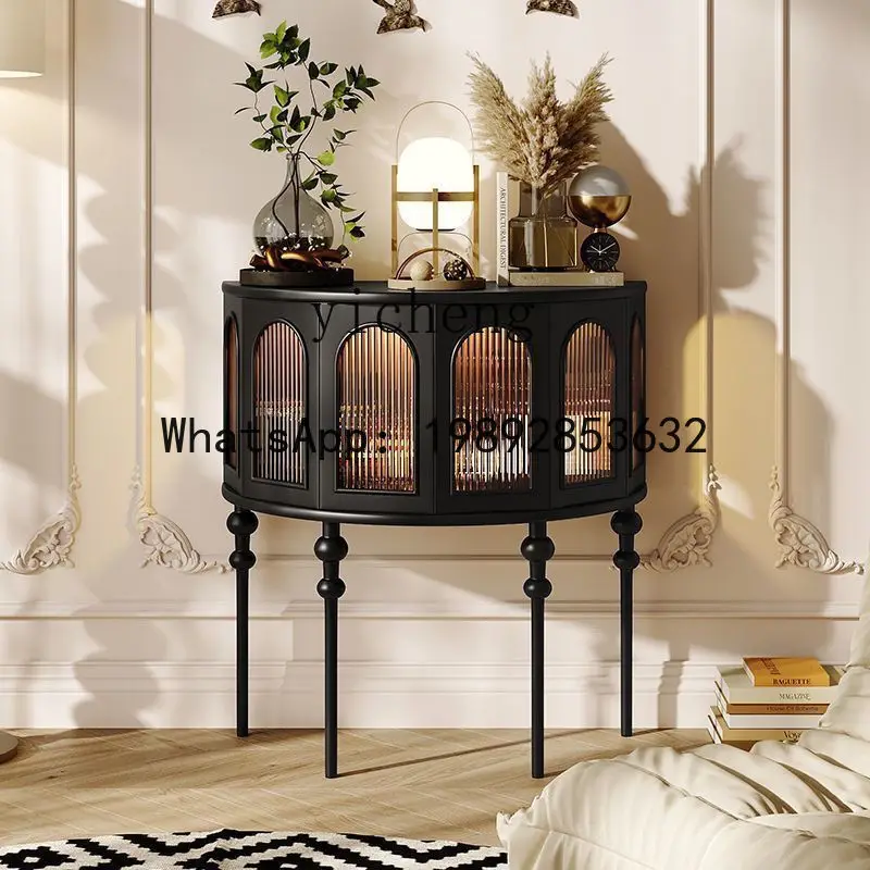 entrance cabinet entry living room wall narrow side cabinet shelf entrance decorative cabinet semi-round solid wood bucket