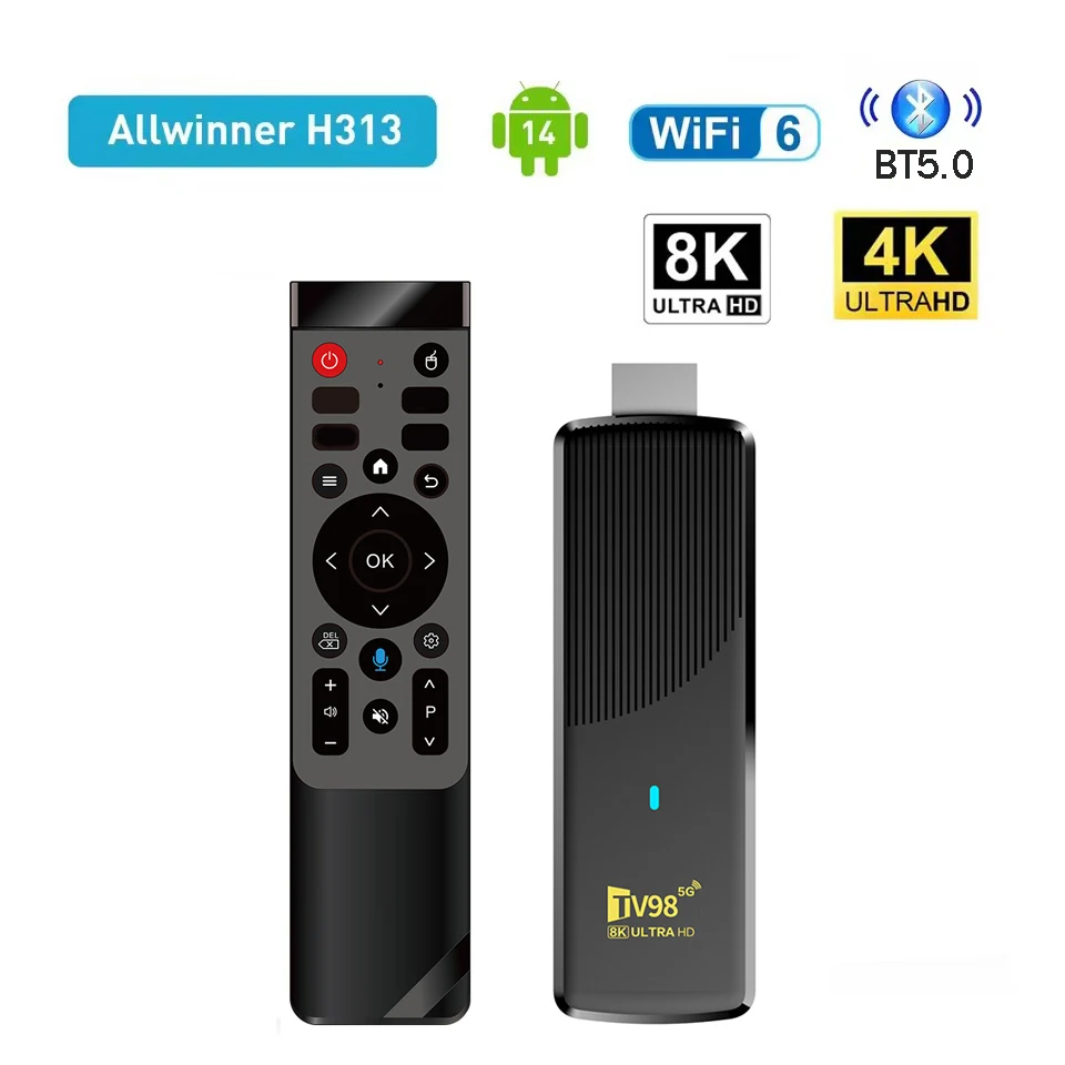 Smart TV Stick TV98 ATV X9 Allwinner H313 Quad Core 4G 5G WiFi Streaming BT5.0 HD 8K 4K Video Media Player Android 14.0 TV Stick