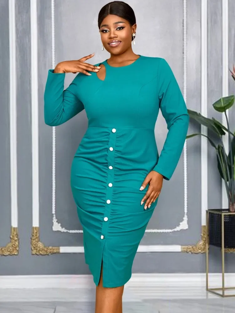 African Dresses For Women Elegant Spring Autumn Long Sleeve Dashiki Midi Dress Ladies Traditional African Clothing Fairy Dreaes