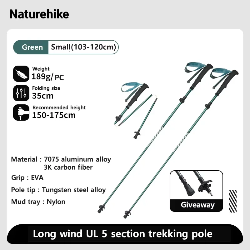 Naturehike-palo de Trekking Gale UL PRO, fibra de carbono 7075, palo plegable de aleación de aluminio, bastones ligeros para caminar y escalar al aire libre