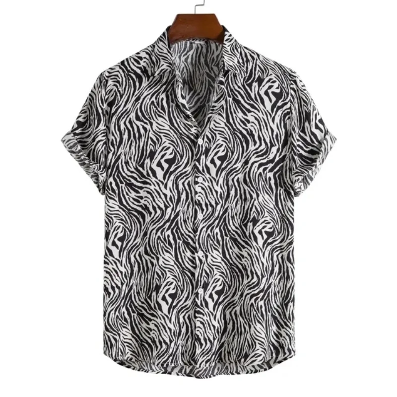 Leopardo Masculina Camisa Masculina Floral Sexy Havaiana, Slim Fit, Manga Curta, Festa, Praia, Casual, Roupa de Homem, Social, Retro