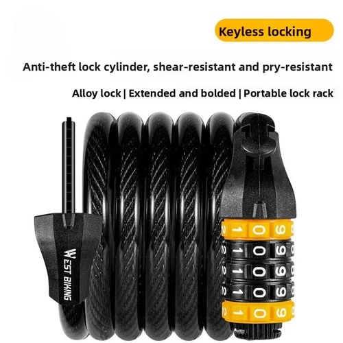 Imagen 2 del producto Candado de Cable con Contraseña para Bicicleta WEST BIKING, Antirrobo, para Bicicletas de Montaña, Carretera, Scooter, Motocicleta y Accesorios