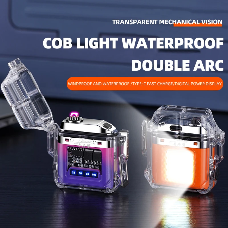 Direct Mecha Wind transparent shell waterproof electronic pulse lighter power display outdoor lighting lighter