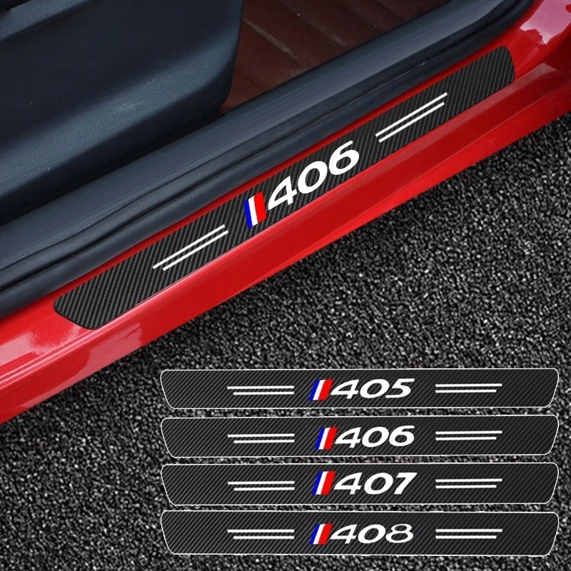 

4pcs Carbon Fiber Car Door Sill Sticker For Peugeot 405 406 407 408 GT GTLINE Auto Accessories