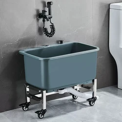 New PP Plastic Mop Pool Bucket Basin Sink with Casters and Faucet Sewer for Balcony Bathroom Floor Cleaning