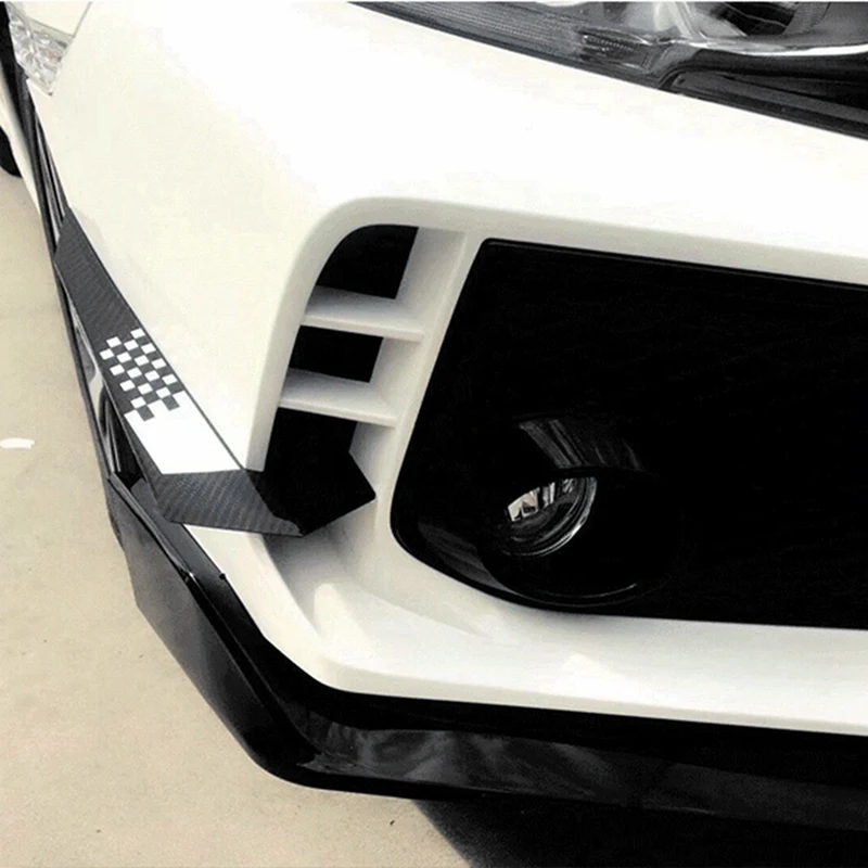 2X Car Carbon Fiber Front Bumper Lip Fin Splitter Spoiler Canard Sticker For Honda Civic 10TH Type-R 2019-2021