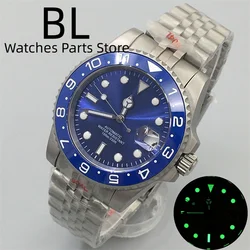 BLIGER 40mm Titanium Coated Watch For Men NH35 Movement Blue Sunburst Dial Rotated Ceramic Insert Sapphire Glass Waterproof Date