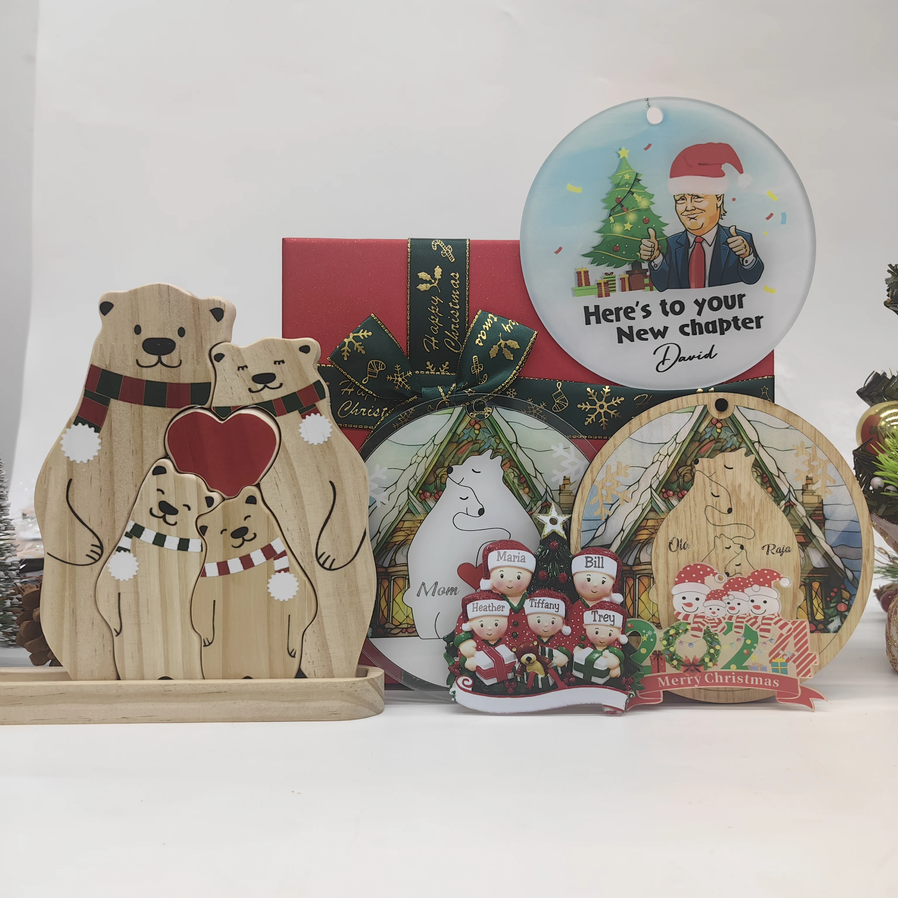 

6 in 1 Christmas Cosy Night in home ornament set wooden puzzle style decorative Christmas decoration Color Personalized Puzzle