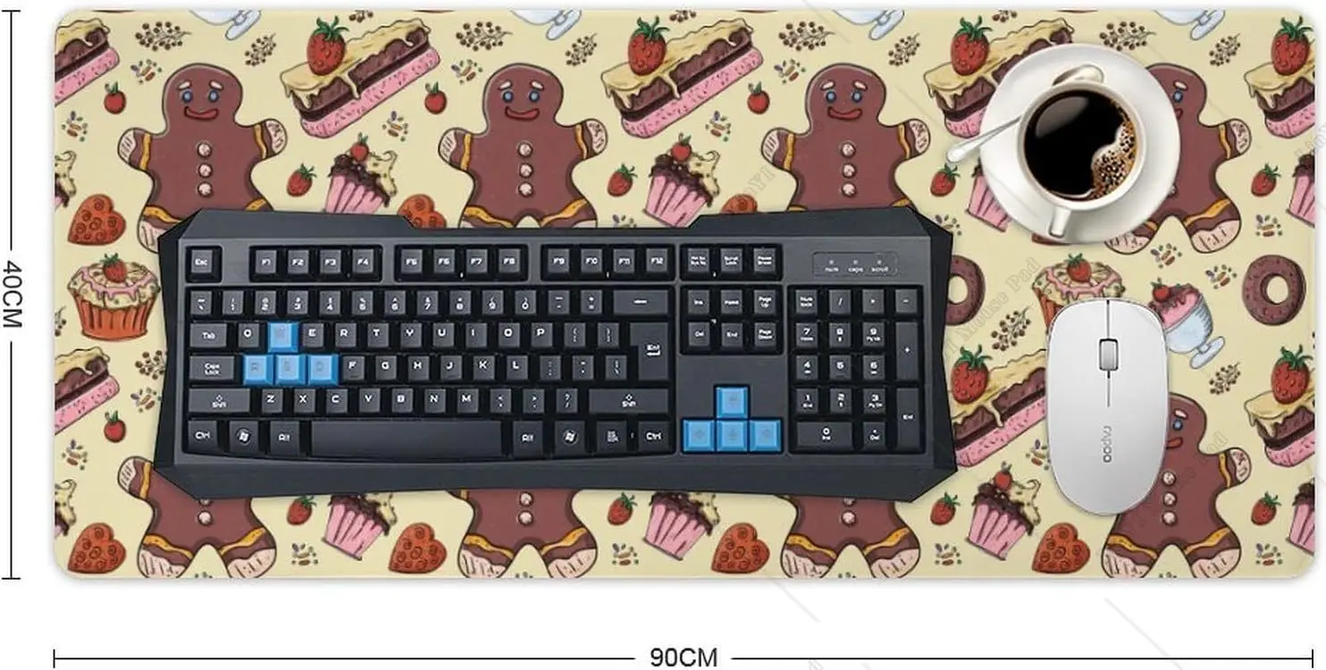 Christmas Gingerbread Large Mouse Pad Sweet Pastries Cupcake Mouse Pads with Non-Slip Rubber Base 36 X 16 Inch for Laptop Office