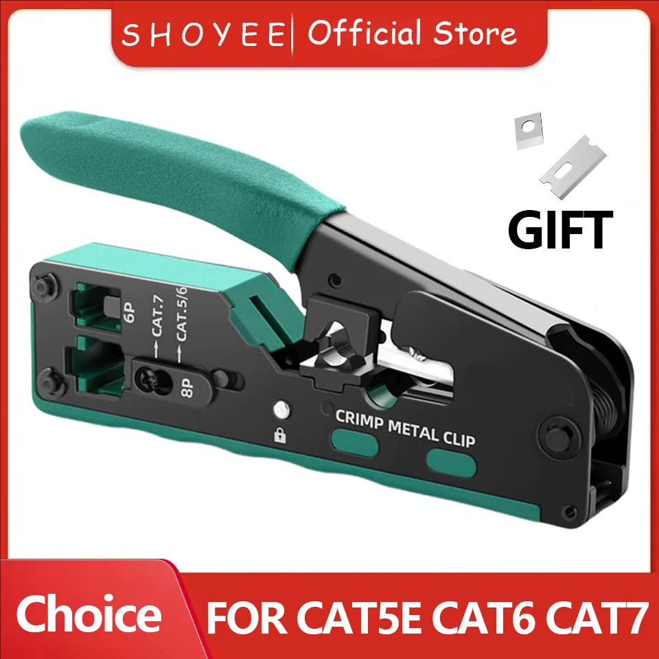 

New Rj45 Rj12 Rj11 Pass Through Crimp Plier Cat7 Cat6 Cat6A Cat5 Cat5e Stripping Crimping Tool with 8P/6P Ethernet Connectors
