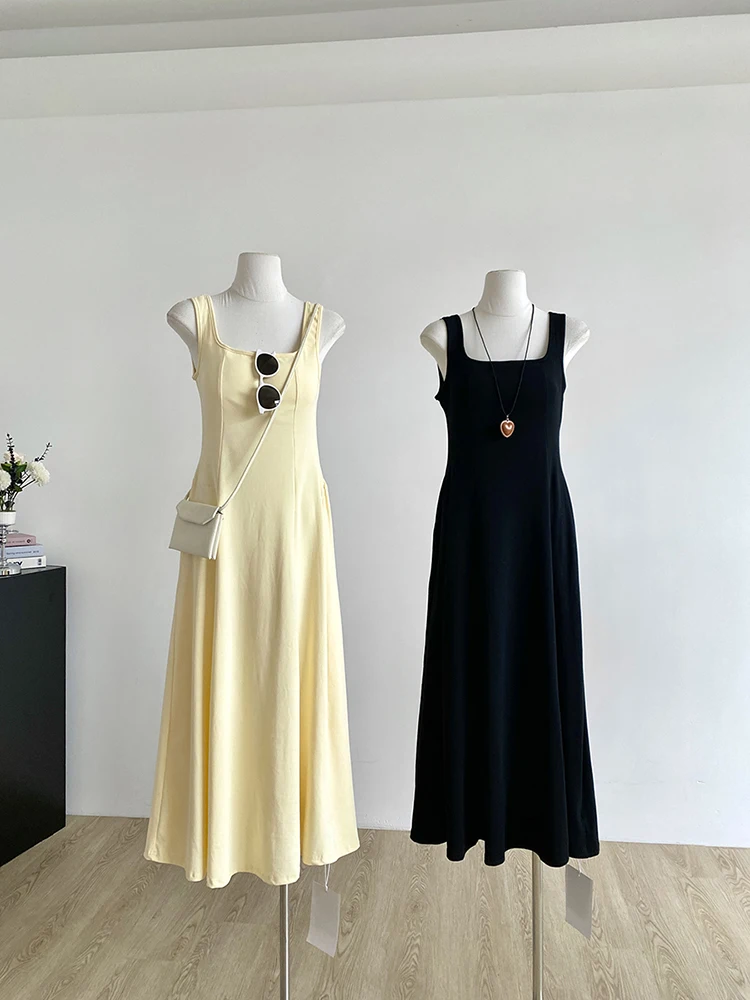 

2025 summer new Korean style gentle niche waist slimming dress temperament leisure simple and elegant long skirt for women