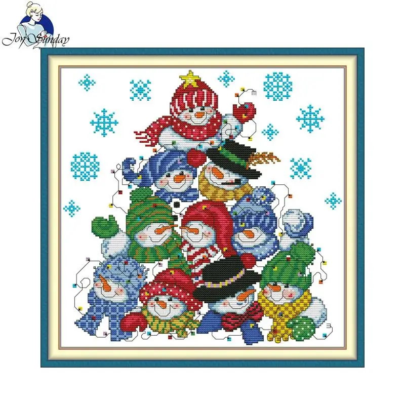 Building A Snowman Pattern JoySunday Printed Cross Stitch Kit 11/14/16CT Aida Fabric DIY Embroidery Factory Wholesale Home Decor