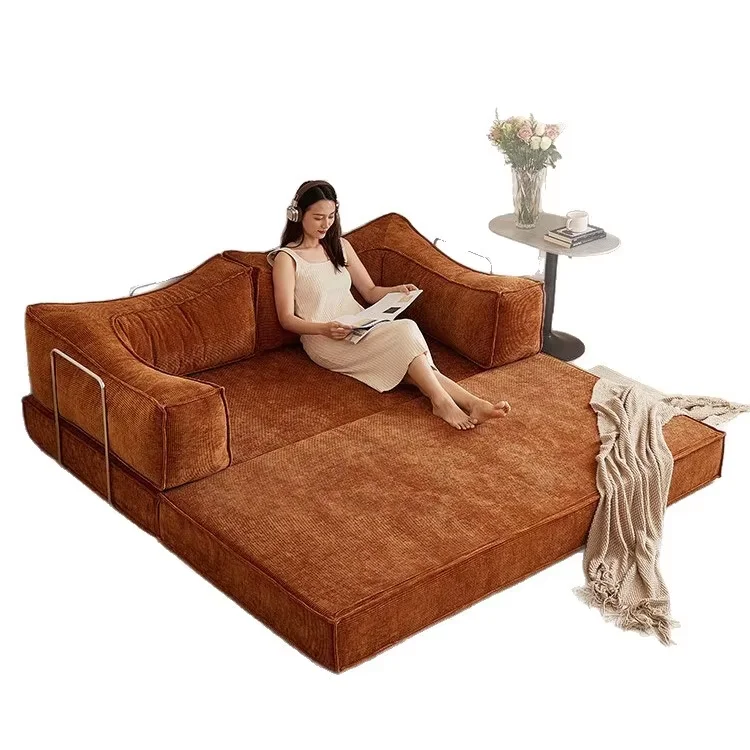 

！@Fabric Modular Folding Dual-use Square One Seat Sofa Bed with Sponge Filled Vintage Modern Design Small Apartment Living Room
