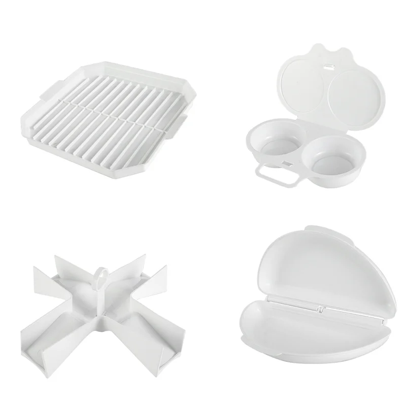 

SHGO-4Pcs Microwave Cooking Cookware Set With Bacon Baking Plate Egg Steamer Fried Egg Box For Oven Potatoes Rack For Kitchen