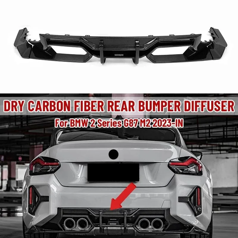 Real Dry Carbon Fiber Car Rear Bumper Lip Diffuser Spoiler Side Splitters Apron For BMW G87 M2 2023-IN 3pcs Rear Diffuser Lip