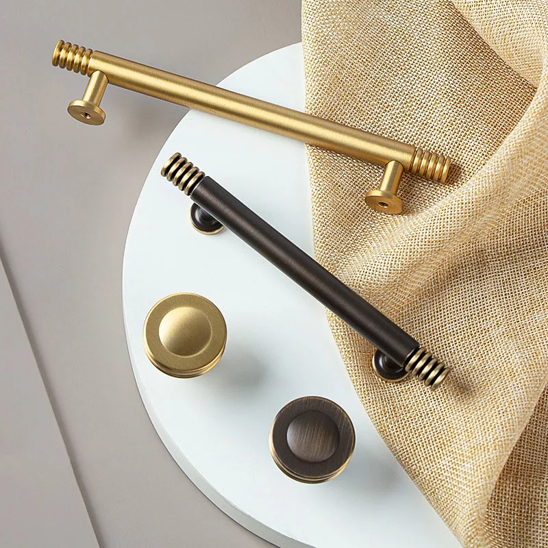 Brass Cabinet Handles Gold Textured Drawer Knobs Wardrobe Bar Pull Handle Furniture Pulls Door Hardware