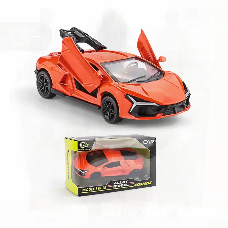 1:43 스케일 세 개의 문이 있는 합금 스포츠카 모델 후이리 장난감 자동차 어린이 선물 상자 풀백 기능 3-6세 적합