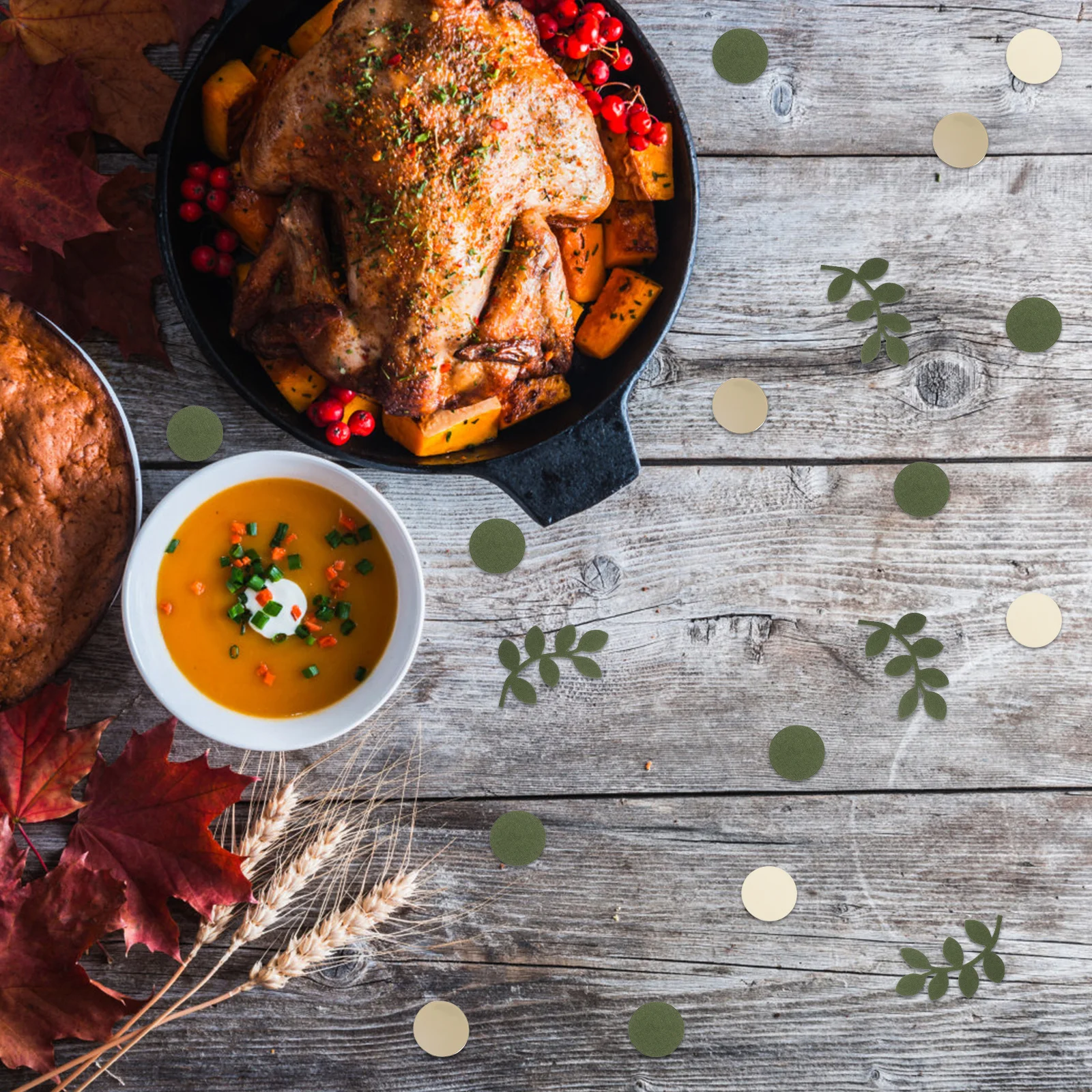 

1Pack Round Shape and Green Eucalyptus Leaf Theme Confetti Small Size Light Weight Wedding Bridal Shower Birthday Party Decor