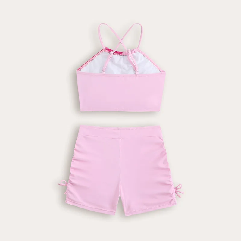 Girls Swimsuit 2025 New Color Blocked Conservative Flat Angle Bikini Childrens Swimsuit