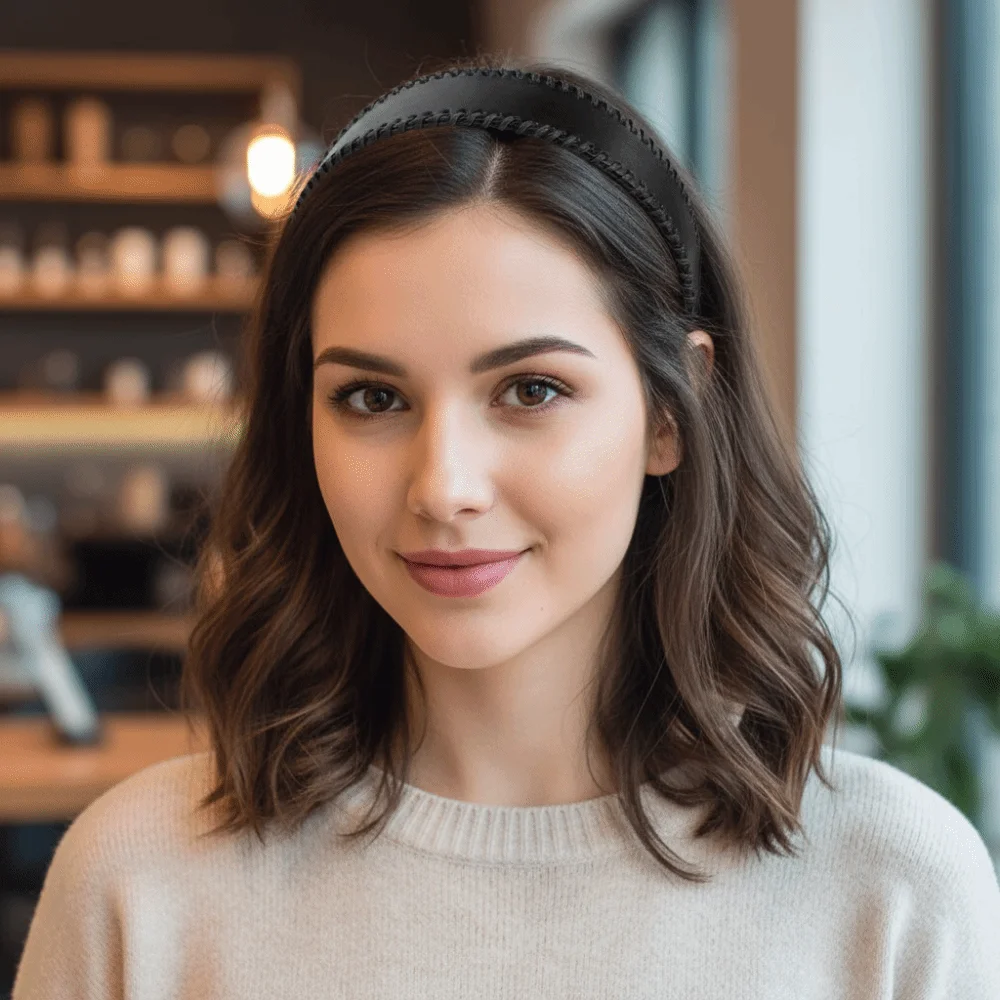 

Sweet Solid Color Leather Headband Korean Style Headwear Women Hair Hoop Coffee Non-Slip Wide Edge Hairband Daily