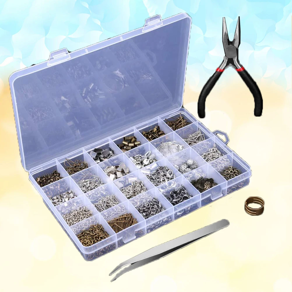 

24 Grid Ornament Accessories Combination Jewelry Making Materials Ring DIY Lobster Clasp Kit for Beginners